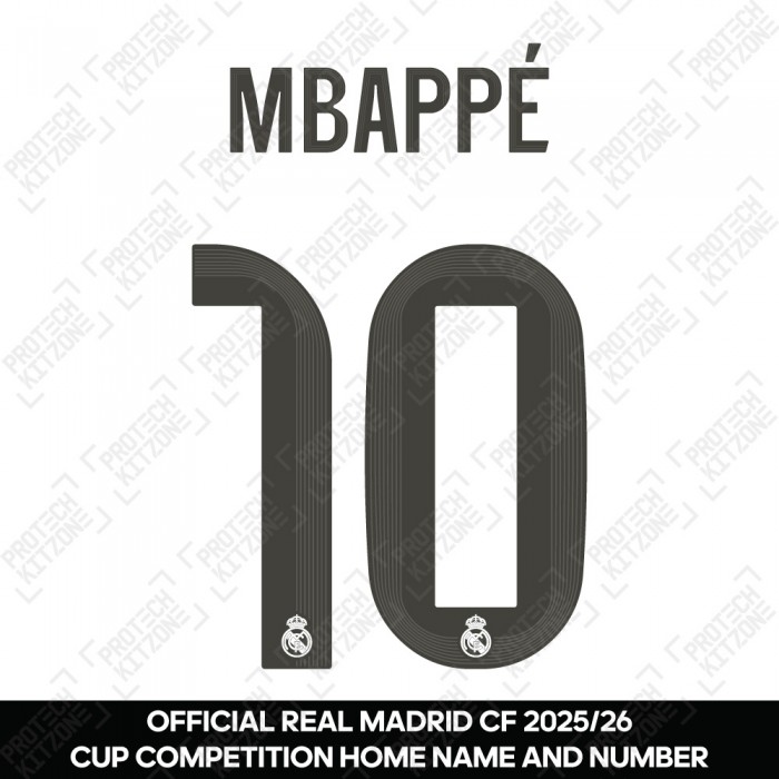 Mbappé 10 (Official Real Madrid CF 2025/26 Home Cup Competition Name and Numbering)