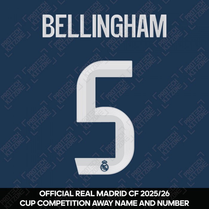 Bellingham 5 (Official Real Madrid CF 2025/26 Away Cup Competition Name and Numbering)