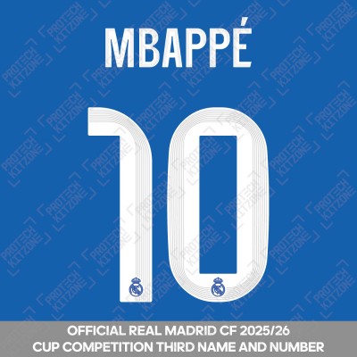 Mbappé 10 (Official Real Madrid CF 2025/26 Third Cup Competition Name and Numbering)