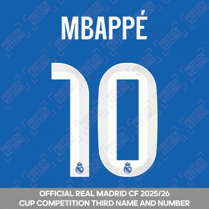 Mbappé 10 (Official Real Madrid CF 2025/26 Third Cup Competition Name and Numbering)