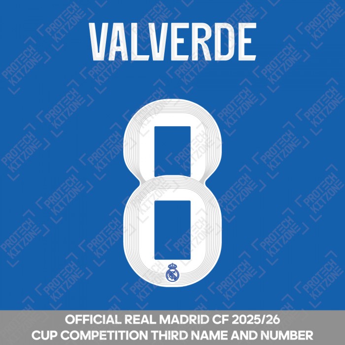 Valverde 8 (Official Real Madrid CF 2025/26 Third Cup Competition Name and Numbering)