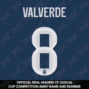 Valverde 8 (Official Real Madrid CF 2025/26 Away Cup Competition Name and Numbering)