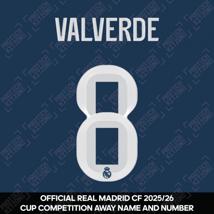 Valverde 8 (Official Real Madrid CF 2025/26 Away Cup Competition Name and Numbering)
