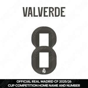 Valverde 8 (Official Real Madrid CF 2025/26 Home Cup Competition Name and Numbering)