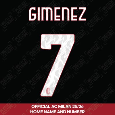Gimenez 7 (Official AC Milan 2025/26 Home Name and Numbering)