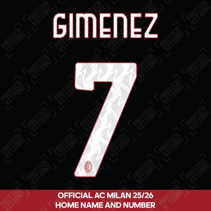 Gimenez 7 (Official AC Milan 2025/26 Home Name and Numbering)