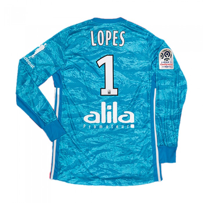 [Long Sleeve] Lyon 2019/20 Blue Gk Shirt With Lopes 1 (Ligue 1 Full Set Version) - Size M