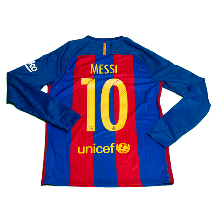 [PRE-OWNED / BNWT] BARCELONA HOME LONG SLEEVE 18/19 WITH MESSI 10 - S SIZE 